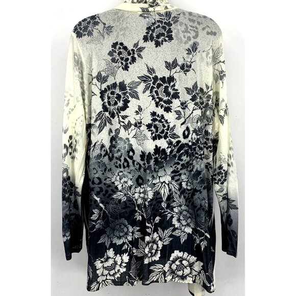 Coldwater Creek Women Kimono Cardigan Plus Size 1X Cream Black Floral Jacket EUC - Picture 3 of 8